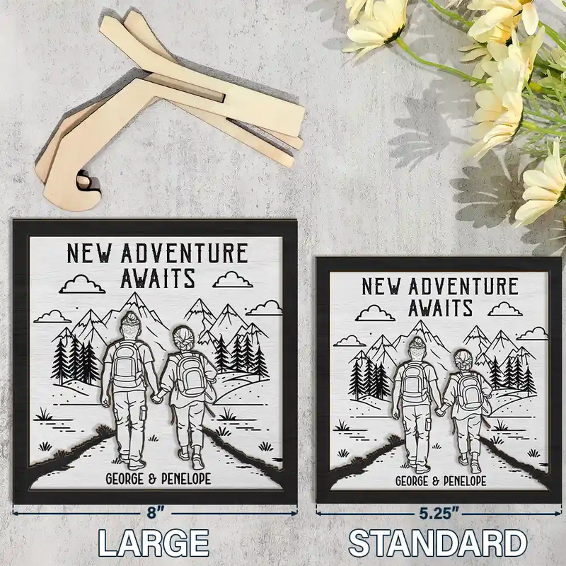 Gift For Couples,Gift For Husband,Old Couples,Gift For Wife,Gift For Boyfriend,Gift For Girlfriend,LGBT,Love - Adventure Partners For Life - Personalized 2-Layered Wooden Plaque With Stand