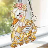 Gift For Grandma,Gift For Mother,Love - Duck Mother Ducklings Stained Glass Effect Mom Grandma - Personalized Window Hanging Suncatcher Ornament