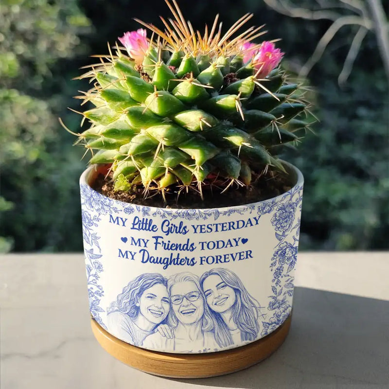Custom Photo,Gift For Mother,Mom - Daughters (Adult),Happy - Custom Photo Pencil Sketch My Friend Today My Daughter Forever - Personalized Ceramic Plant Pot