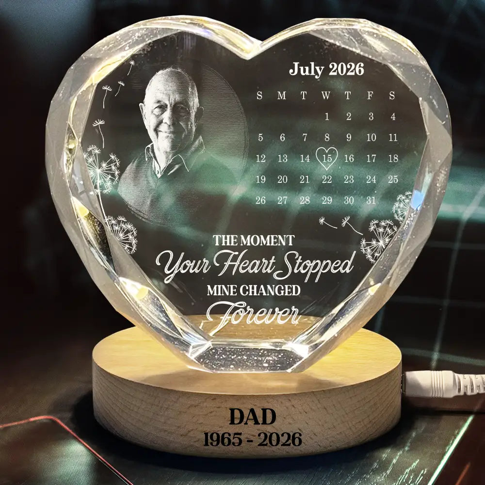 Top Market, Custom Photo, Sympathetic, Family, Memorial, Upload Full Photo, Calendar - Custom Photo Calendar The Moment Your Heart Stopped Memorial - Personalized Crystal Heart Shaped Lamp