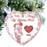 Christmas,Gift For Couples,Love,Gift For Husband,Gift For Boyfriend,Gift For Girlfriend,Gift For Wife - The Year I Found My Missing Piece Kissing Couples Toile - Personalized Heart Ceramic Ornament