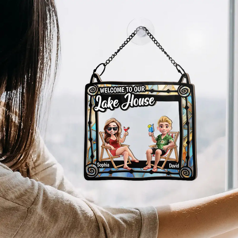 Welcome To Our Beach House - Personalized Window Hanging Suncatcher Ornament