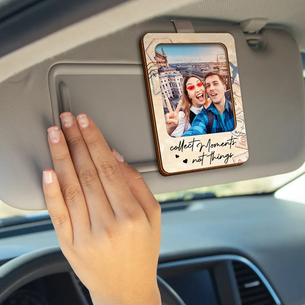 Gift For Couples,Gift For Wife,Gift For Husband,Gift For Girlfriend,Gift For Boyfriend,Travel,Love - Custom Photo And So The Adventure Begins Traveling Couple - Personalized Custom Shaped Car Visor Clip