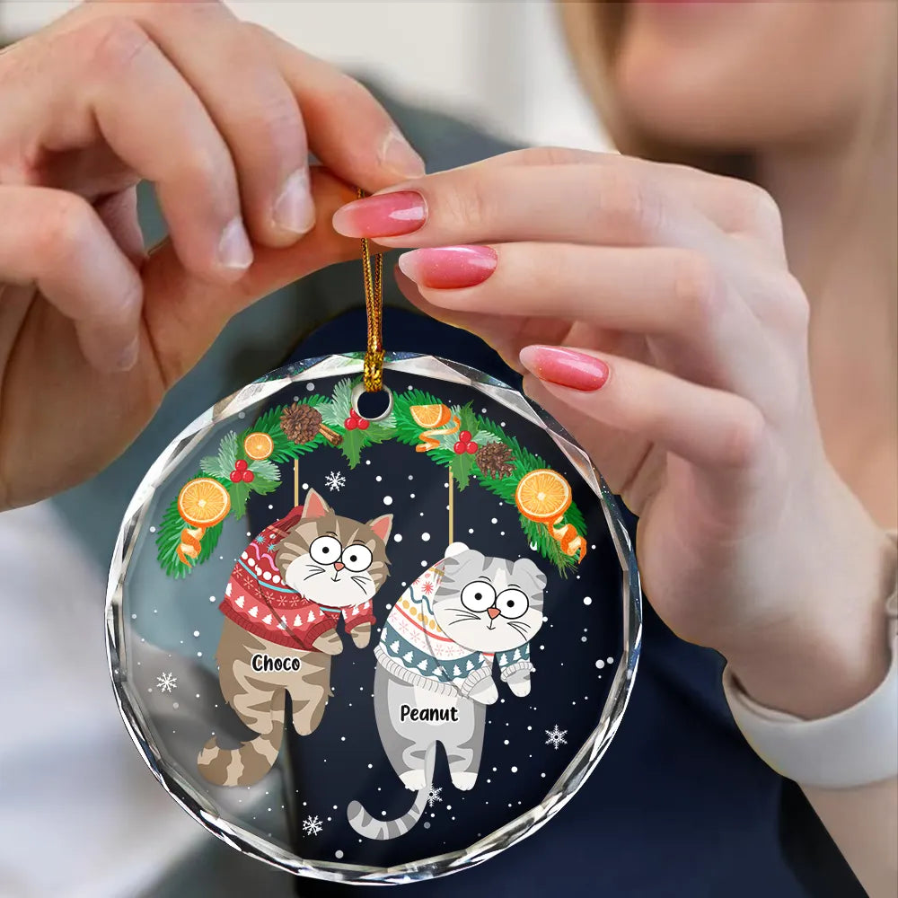Chats rigolos à suspendre pour Noël – Décoration de Noël personnalisée en verre 