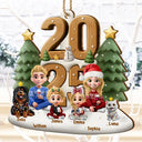 Family,Gift For Grandparents,Parents,Gift For Kids,Happy,Christmas,Non-Eng - 3D Effect Christmas Sitting Family - Personalized Custom Shaped Wooden Ornament