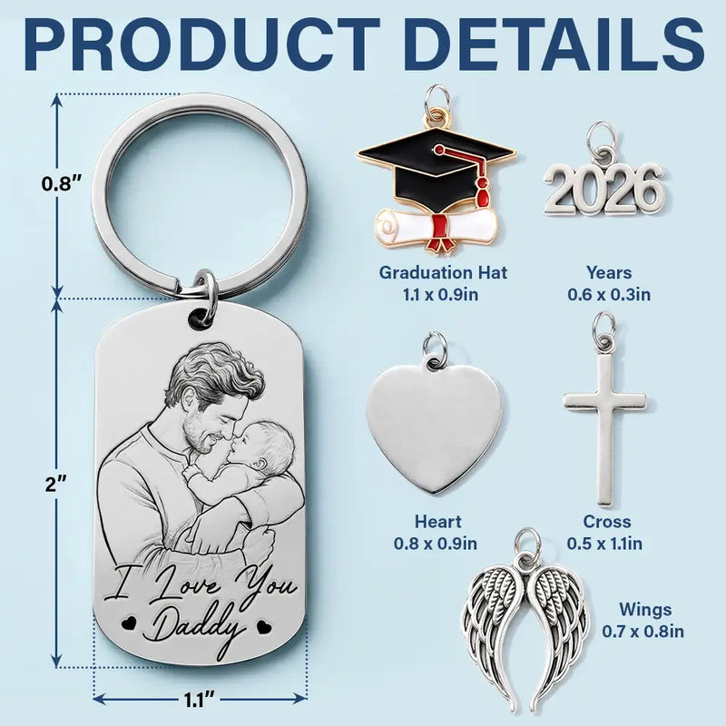 Dad - Children,Grandpa - Grandkids,Gift For Father,Gift For Grandpa,Non-Eng,Photo - Pencil Sketch (Bold),Sentimental - Custom Photo Bold Sketch Best Dad Grandpa Ever We Love You - Personalized Stainless Steel Keychain