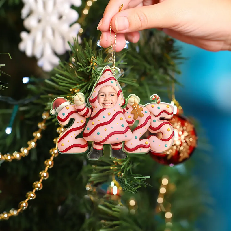 New baby,New Mom,New Dad,Funny,Parents,Gift For Kids,Gift For Grandkids - Custom Photo Christmas Tree Cake Funny Baby - Personalized Custom Shaped Acrylic Ornament