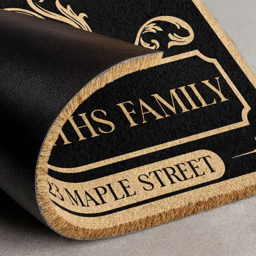 Family,Happy - Family Monogram With Address Vintage Decor - Personalized Coconut Doormat