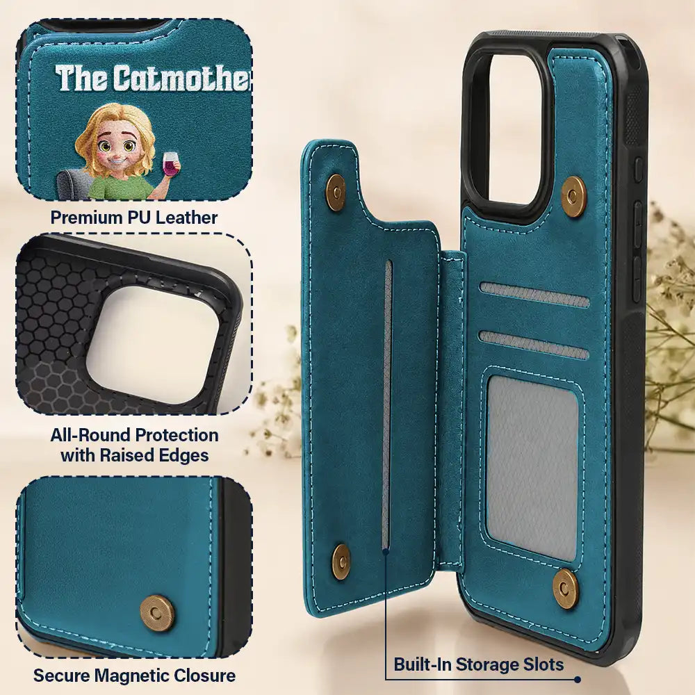 Cat Mom,Cat Lovers,Pet Lovers,Funny - The Cat Mother 3d Effect - Personalized Leather Flip Wallet Phone Case