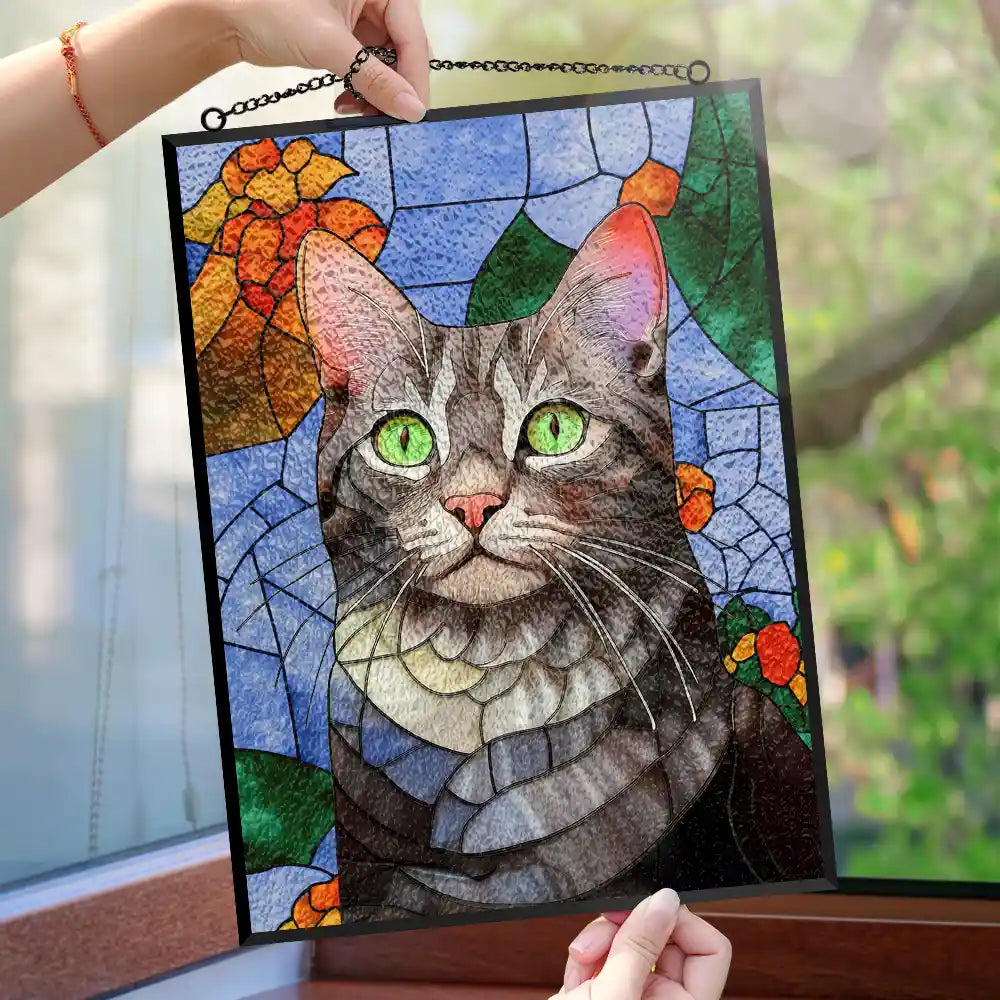 Gift For Wife,Gift For Mother,Gift For Grandma,Love,Family,Gift For Bestie,Gift For Couples,Dog Lovers,Cat Lovers - Custom Photo Stained Glass Mom Grandma Parents Family Bestie Couple - Personalized Vertical Stained Glass Suncatcher