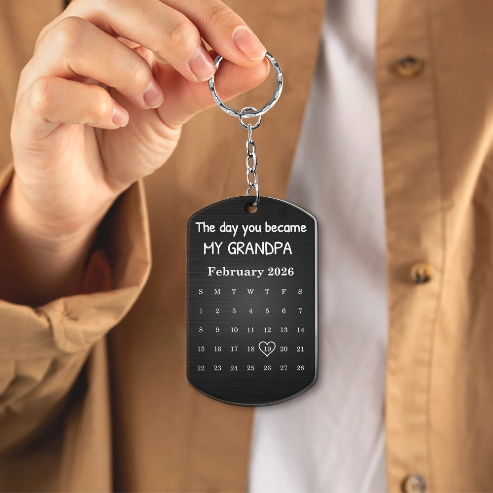 Custom Photo,New Dad,New Mom,New baby,Gift For Father,Gift For Mother,Non-Eng,Photo - Pencil Sketch,Calendar,Adorable - Custom Photo Pencil Sketch Calendar The Day You Became My Mom Dad - Personalized Aluminum Keychain