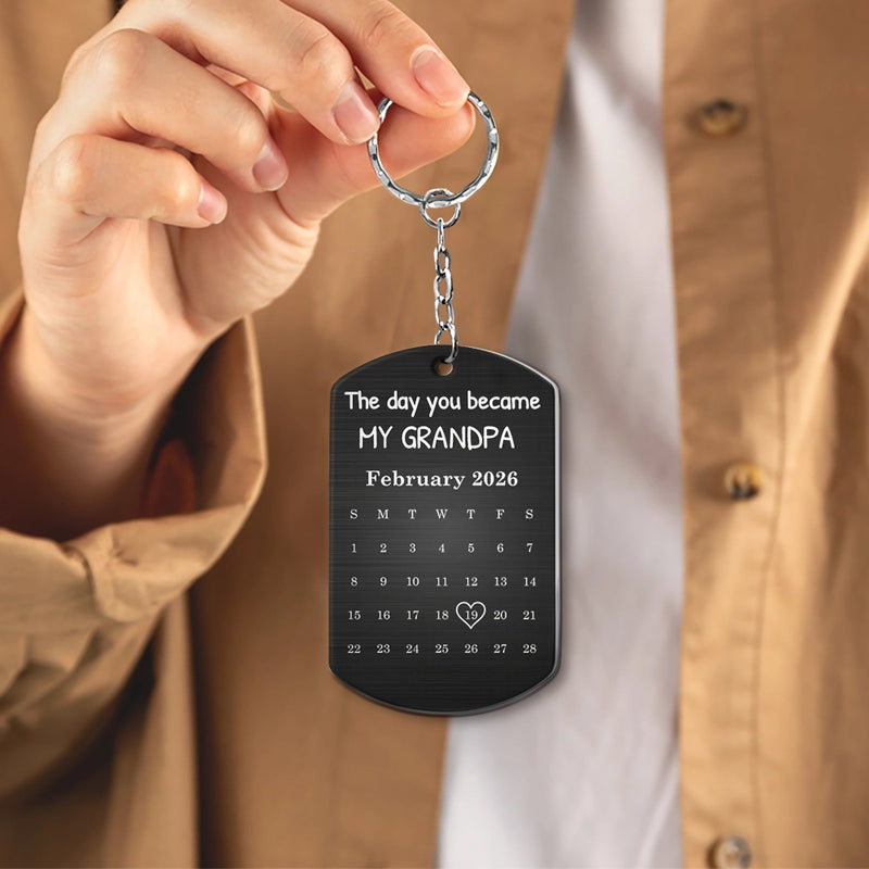 Custom Photo,New Dad,New Mom,New baby,Gift For Father,Gift For Mother,Non-Eng,Photo - Pencil Sketch,Calendar,Adorable - Custom Photo Pencil Sketch Calendar The Day You Became My Mom Dad - Personalized Aluminum Keychain