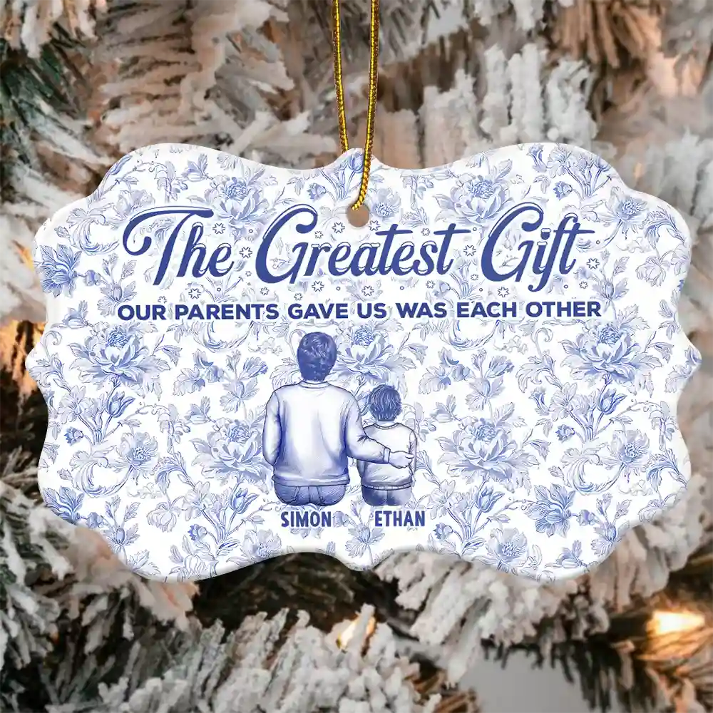 Medallion Ceramic Ornament - The Greatest Gift Our Parents Gave Us Was Each Other Toile Art Family - Personalized Medallion Ceramic Ornament