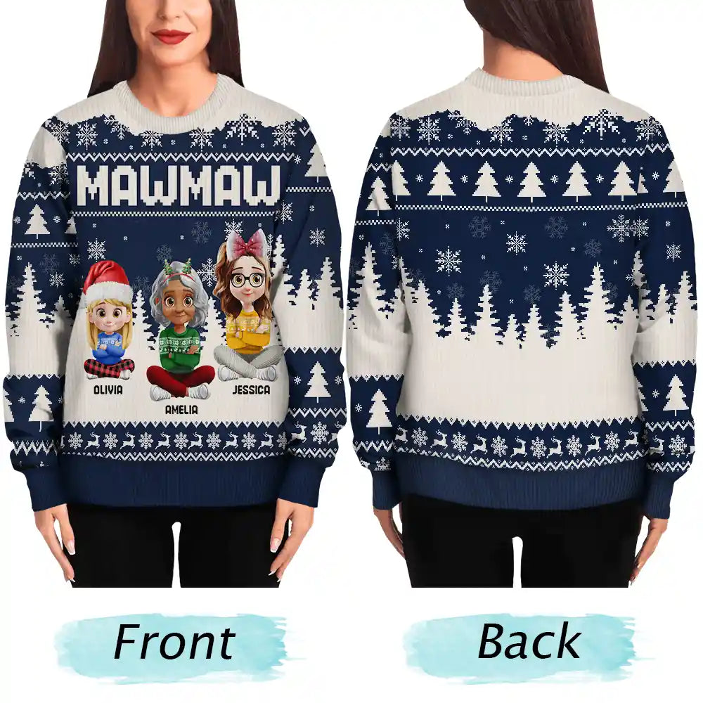 Gift For Grandma,Gift For Mother,Gift For Wife,Happy,Christma - Grandma Nana Mimi Grandkid 3D Effect - Personalized Unisex Ugly Sweater