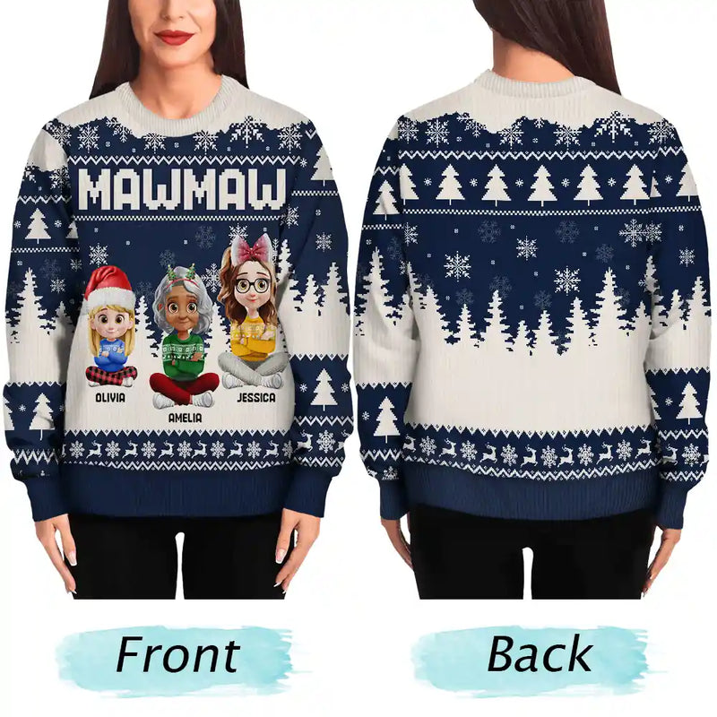 Gift For Grandma,Gift For Mother,Gift For Wife,Happy,Christma - Grandma Nana Mimi Grandkid 3D Effect - Personalized Unisex Ugly Sweater
