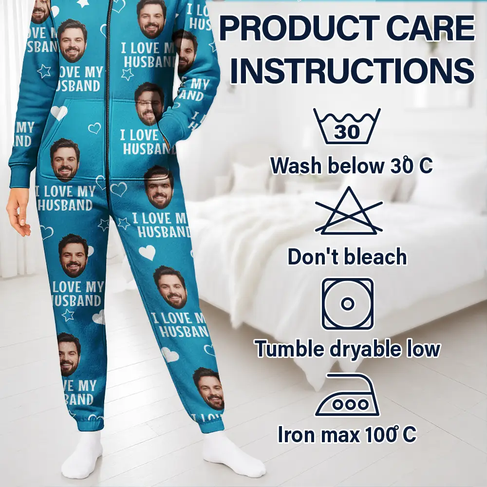 Gift For Husband,Gift For Wife,Gift For Couples,Custom Photo,Funny - Custom Photo Funny I Love My Wife Husband - Personalized Overall Onesie Hooded Jumpsuit