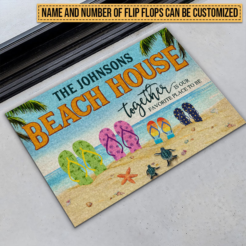 Paillasson personnalisé Beach House Flip Flop Together est notre endroit préféré