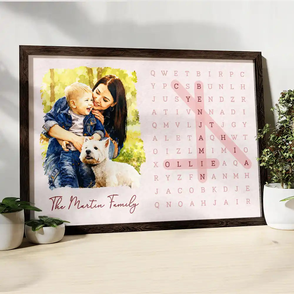 Family,Single Mom,Single Dad,LGBT,Happy,Non-Eng,Photo - Watercolor (with BG),Word Search Puzzle,Cozy - Custom Photo Watercolor Painting Word Search Puzzle Family - Personalized Poster