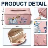 Gift For Yourself,Gift For Women,Summer,Humorous,Vector - All My Cruise Crap - Personalized Leather Makeup Bag