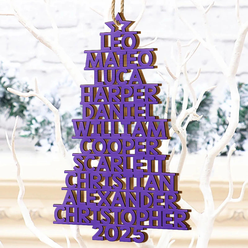 Christmas,Top Market - Christmas Tree Family Bestie Coworker Custom Name Up To 17 Names - Personalized Custom Shaped Wooden Ornament