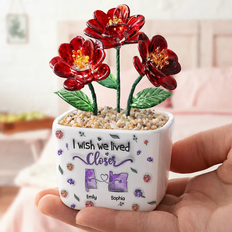 Top Market,Sentimental,Gift For Bestie,Long Distance,Icon - I Wish We Lived Closer Long Distance - Personalized Glass Flower Plant Pot