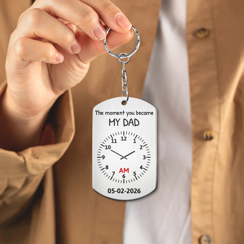 Gift For Son,Mom - Sons,Dad - Sons,Happy - Custom Photo Pencil Sketch The Moment You Became My Dad - Personalized Aluminum Keychain