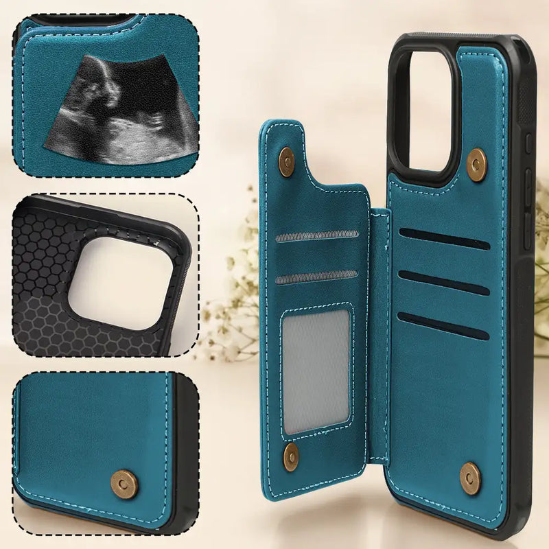Happy,Expecting Dad,New baby,New Dad,Gift For Father - Custom Photo To Daddy Now You Can Carry Me Too - Personalized Leather Flip Wallet Phone Case