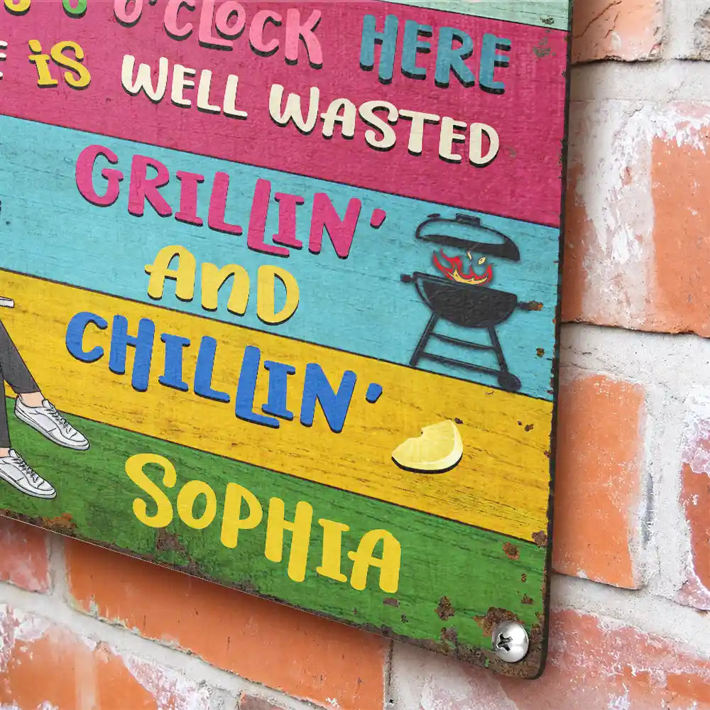 Patio Welcome Grilling Proudly Serving Whatever You Bring Husband Wife Couple Single - Backyard Sign - Personalized Custom Classic Metal Signs