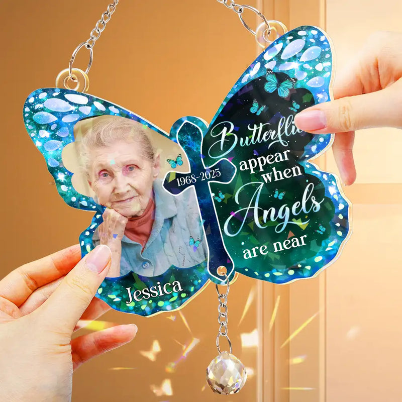 Sad,Memorial,Family,Gift For Grandparents,Parents,Gift For Sibling - Custom Photo I Am Always With You Memorial - Personalized Rainbow Suncatcher With Crystal Ball Prism