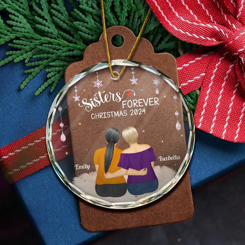 Gift For Bestie, Sisters, Sibling - Besties Forever Old Friends - Personalized Circle Glass Ornament