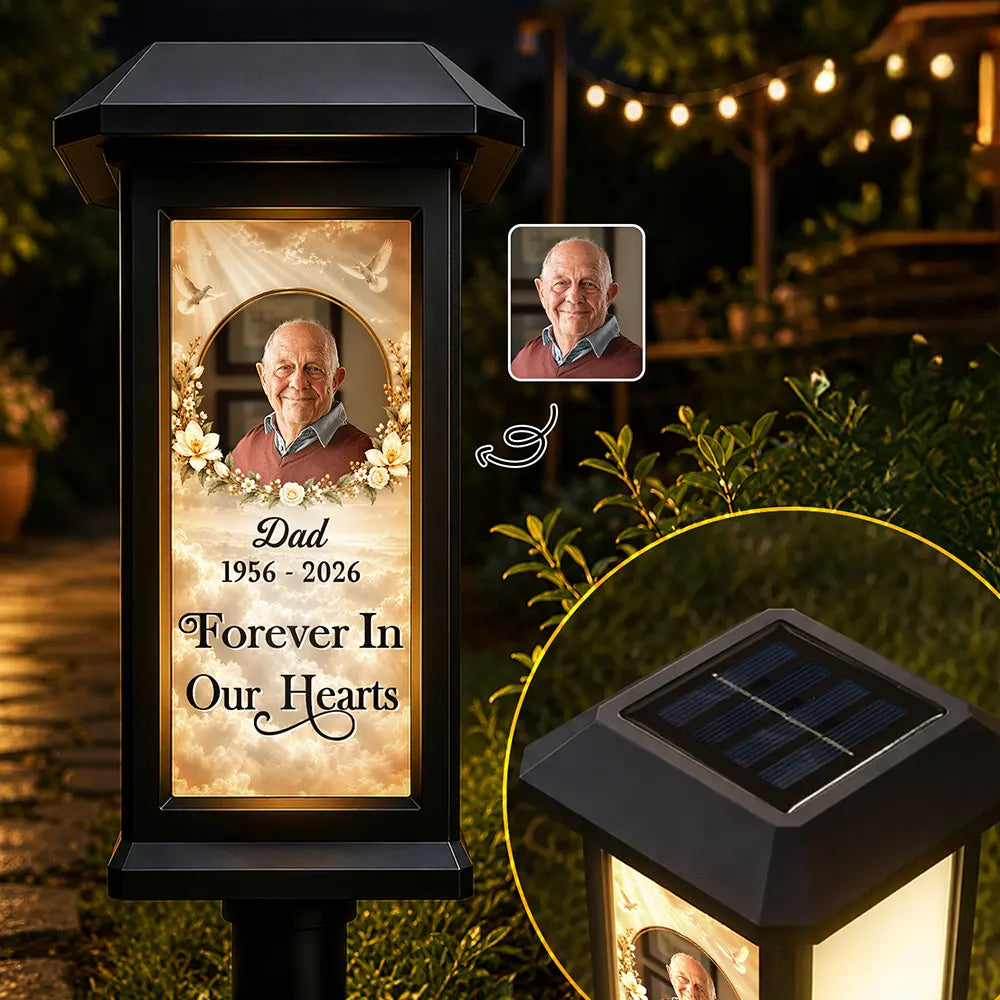Christmas,Custom Photo,Family,Memorial,Memorial Loved One,Sympathetic,Upload Full Photo - Memorial Sympathy Gifts - Personalized Custom Photo Forever In Our Hearts Solar Garden Light
