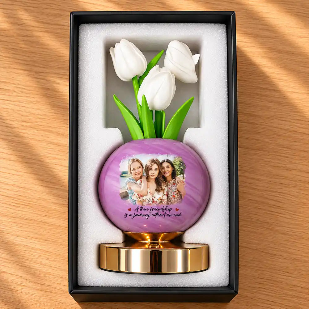 Afro Besties,Art Design,Christmas,Custom Photo,Gift For Bestie,Indoor Decor,Photo - Watercolor - With BG,Sentimental - Home Decor Christmas Gift For Best Friend, Bestie, BFF - Personalized Custom Photo Watercolor Friendship Message Tulip LED Night Light