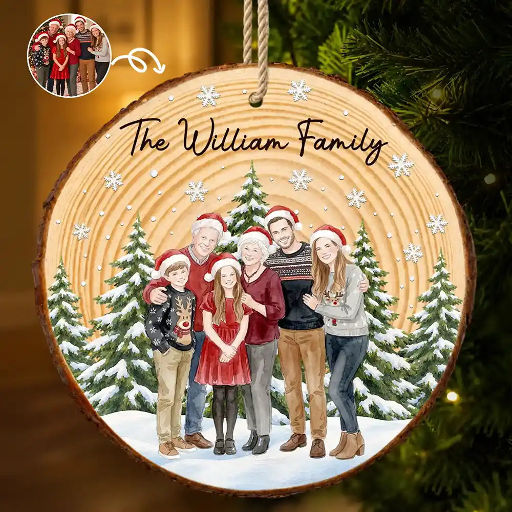 Art Design, Christmas, Custom Photo, Family, Photo - Watercolor - Remove BG, Sentimental - Christmas Gift For Family - Personalized Custom Photo Watercolor Home For The Holidays Wood Slice Ornament