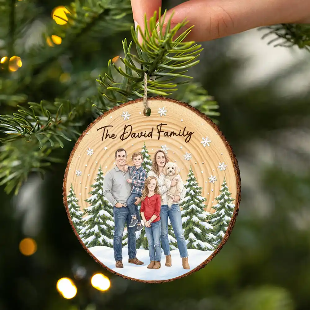 Art Design, Christmas, Custom Photo, Family, Photo - Watercolor - Remove BG, Sentimental - Christmas Gift For Family - Personalized Custom Photo Watercolor Home For The Holidays Wood Slice Ornament