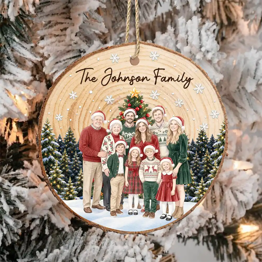 Art Design, Christmas, Custom Photo, Family, Photo - Watercolor - Remove BG, Sentimental - Christmas Gift For Family - Personalized Custom Photo Watercolor Home For The Holidays Wood Slice Ornament