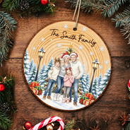 Art Design, Christmas, Custom Photo, Family, Photo - Watercolor - Remove BG, Sentimental - Christmas Gift For Family - Personalized Custom Photo Watercolor Home For The Holidays Wood Slice Ornament