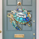 Gift For Grandma,Grandma - Grandkids,Gift For Mother,Beach,Happy - Turtle Stained Glass Mum Nanny - Personalised Custom Shaped Wood Sign