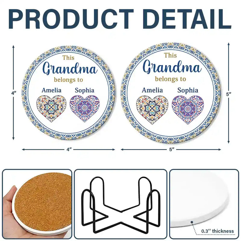 Gift For Grandma,Gift For Aunt,Gift For Mother,Happy,Gift For Wife,Gift For Women,Gift For Yourself - Vintage Pattern This Nana Belongs To - Personalized Ceramic Coaster