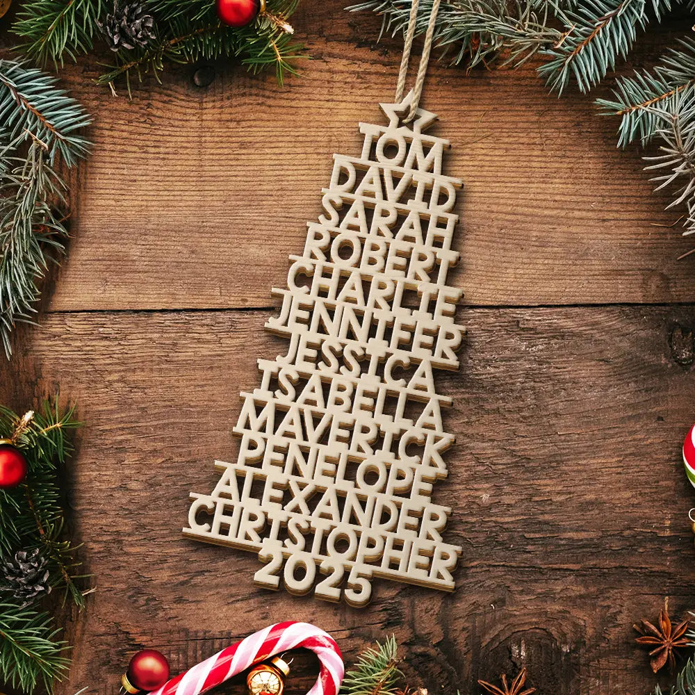 Christmas,Top Market - Christmas Tree Family Bestie Coworker Custom Name Up To 17 Names - Personalized Custom Shaped Wooden Ornament