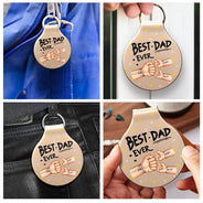 Gift For Father,Gift For Grandpa,Non-Eng,Vector,Confident - Best Dad Ever Hand Punch - Personalized Custom Shaped Leather Keychain