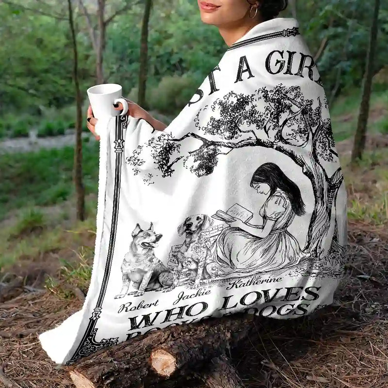 Reading,Dog Lovers,Dog Mom,Cat Lovers,Cat Mom,Gift For Yourself - Once Upon A Time There Was A Girl Loved Books & Dogs Cats - Personalized Fleece Blanket, Sherpa Blanket