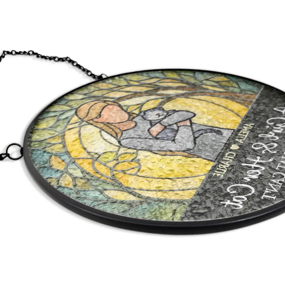 Dog Lovers, Dog Mom, Dog Dad, Pet Lovers, Happy, Cat Lovers, Cat Mom, Cat Dad - A Girl And Her Dog A Bond That Can't Be Broken Woman Man Hug Pet - Personalized Stained Glass Window Hanging Suncatcher