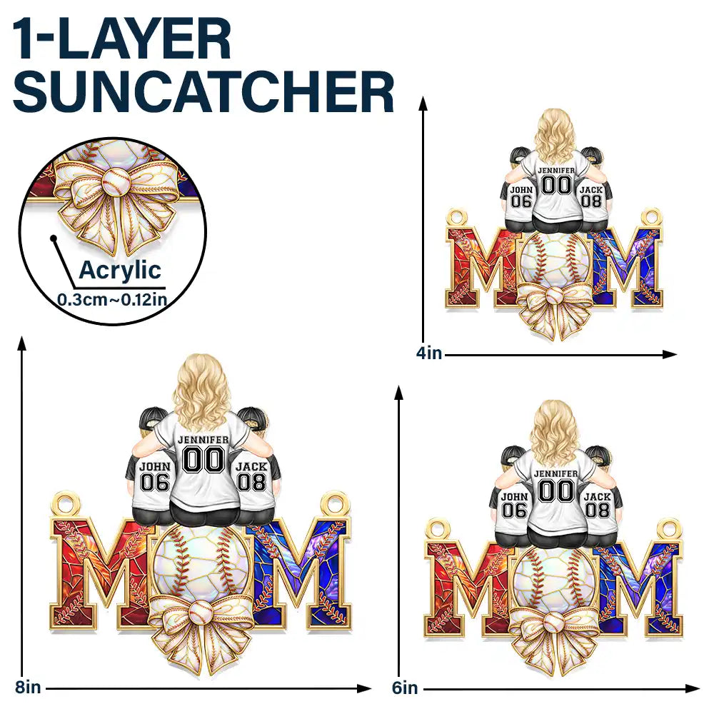 Baseball,Sport Mom,Gift For Mother,Mom - Children,Happy - Baseball Mom Behind A Baseball Player - Personalized Window Hanging Suncatcher Ornament
