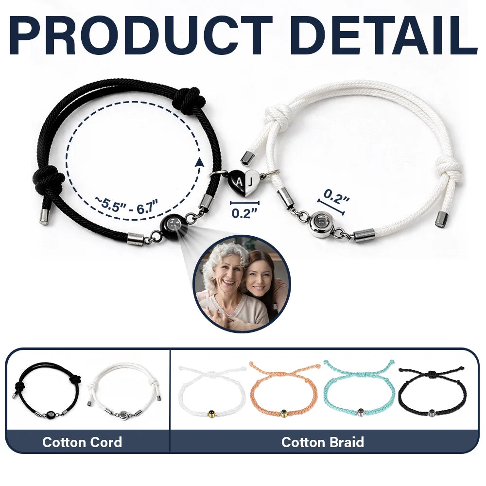 Gift For Mother,Gift For Daughter,Mom - Daughters (Adult),Love - Custom Photo Mother And Daughter Forever Linked Together - Personalized Photo Projection Bracelet Magnetic Initial