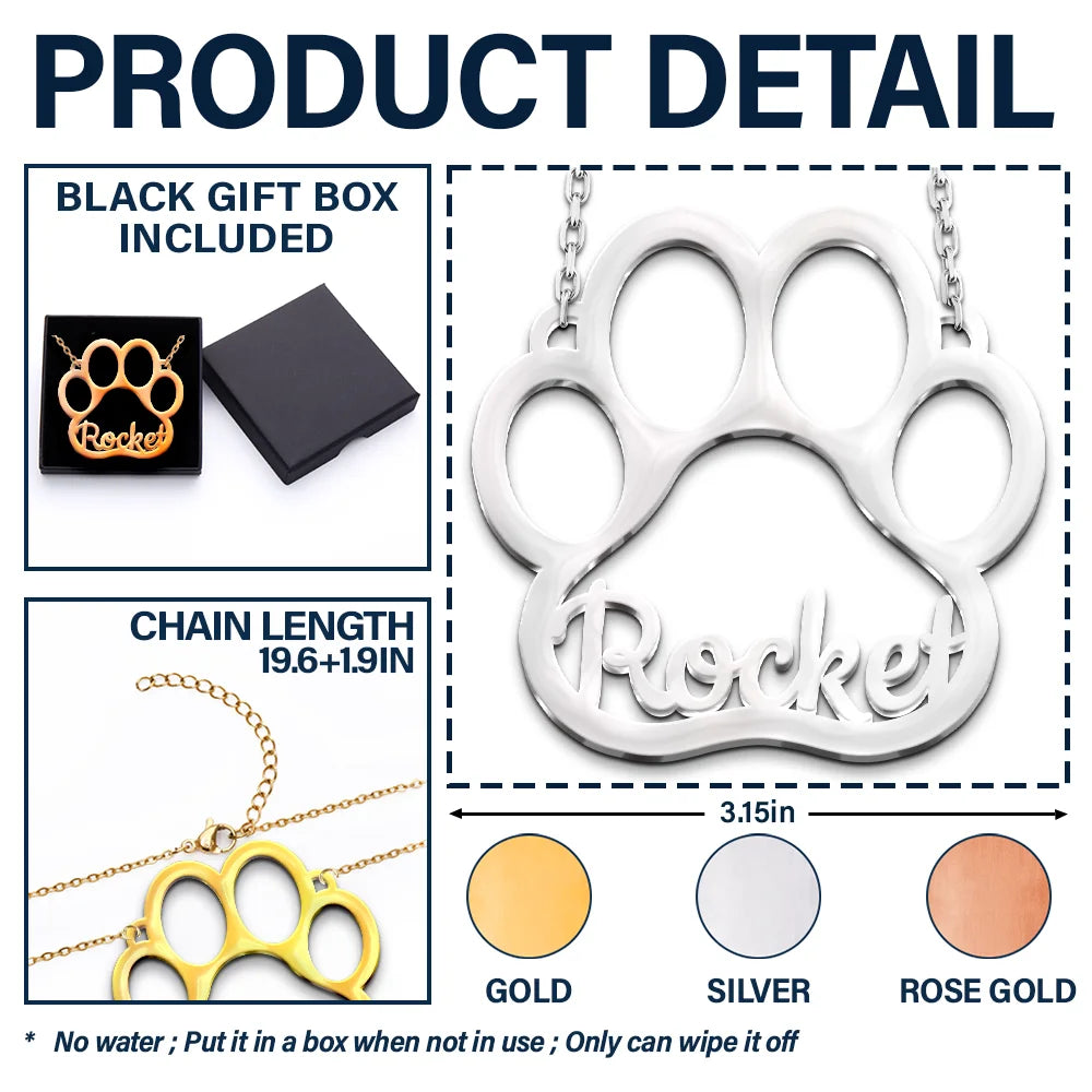 Dog Lovers,Cat Lovers,Pet Lovers,Love - Dog Pet Paw With Name - Personalized Letter Necklace