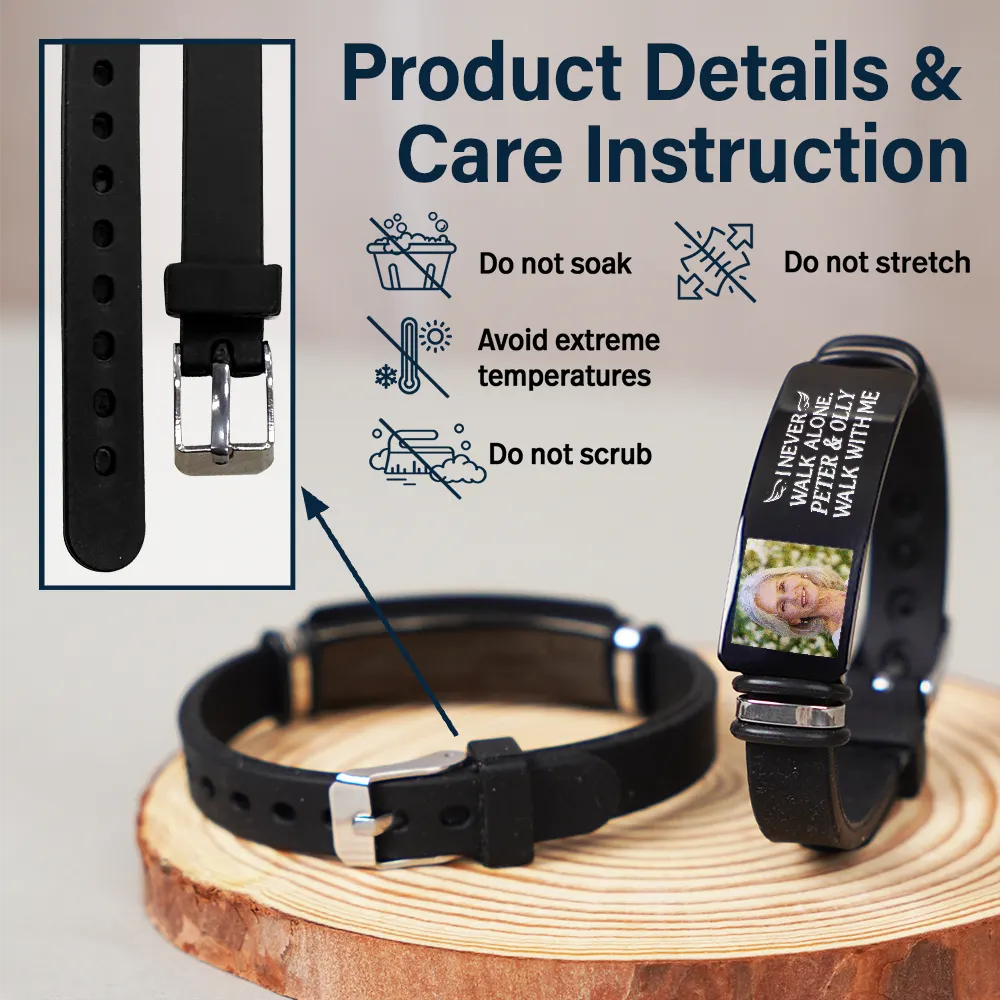 Custom Photo, Memorial, Family, Gift For Father, Gift For Mother, Sad - Custom Photo You Never Walk Alone Memorial - Personalised Engraved Bracelet