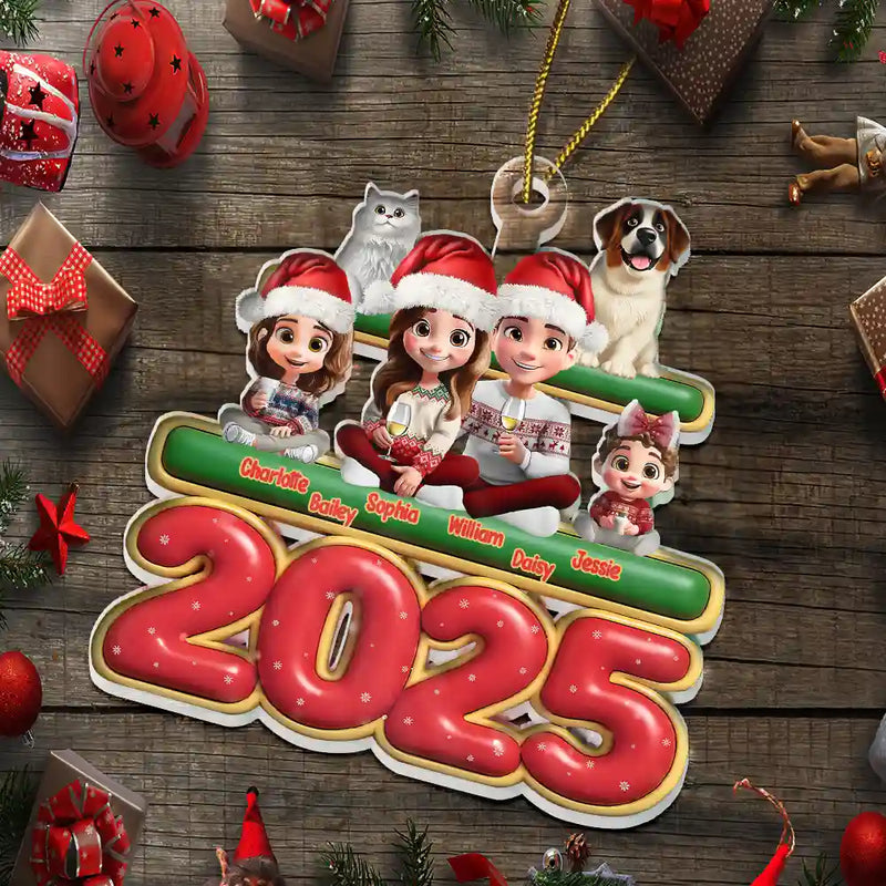 Gift For Couples,Family,Parents,Christmas,Pet Couple - Cute Couple With Kids And Dogs Cats 3D Effect - Personalized Custom Shaped Acrylic Ornament