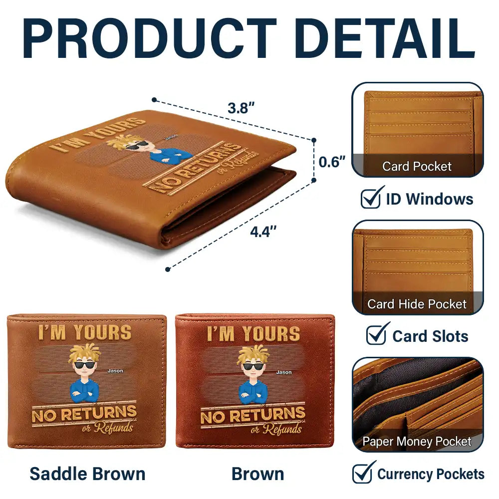 No Returns Or Refunds Flat Art Kids - Personalized Leather Wallet