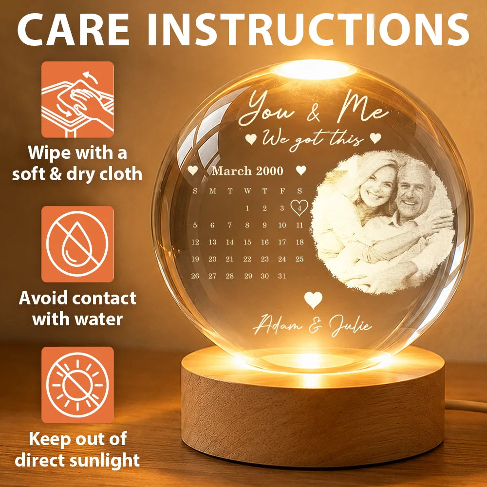 Custom Photo,Gift For Couples,Gift For Husband,Gift For Wife,Gift For Boyfriend,Gift For Girlfriend,Happy,Non-Eng,Photo,Calendar - Custom Photo Calendar The Day Our Journey Began - Personalized Crystal Globe Lamp