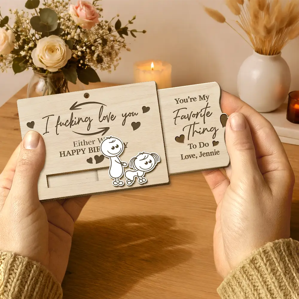 Gift For Couples,Old Couples,Gift For Husband,Gift For Wife,Gift For Boyfriend,Gift For Girlfriend,Love - You're My Favorite Thing To Do Doggy Couple - Personalized Hanging Wooden Slide Card